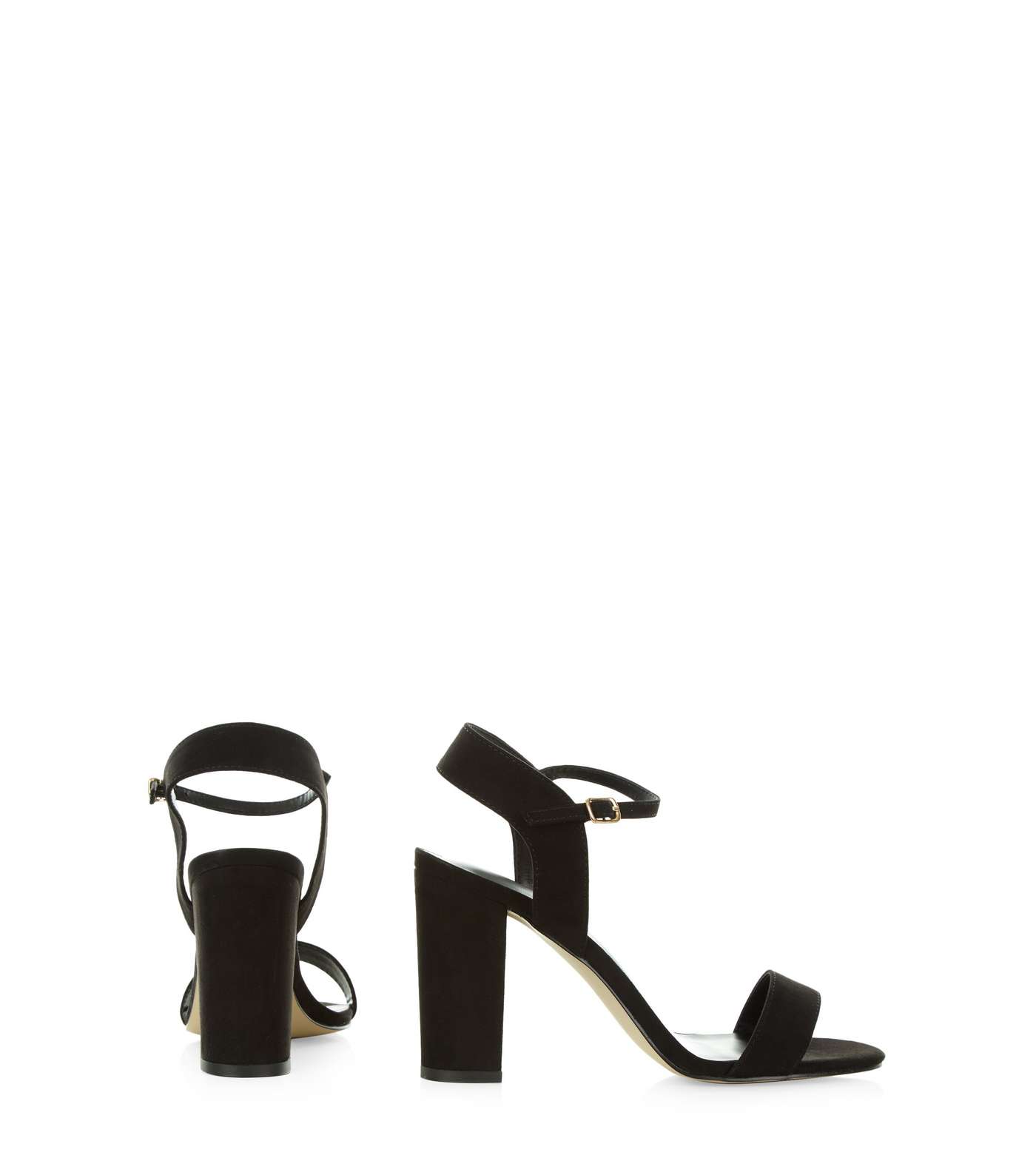 Black Suedette Block Heel Ankle Strap Sandals Image 4