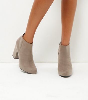 Grey Suedette Block Heel Ankle Boots 