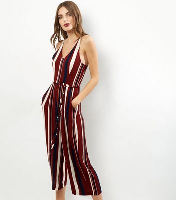 red and black striped jumpsuit