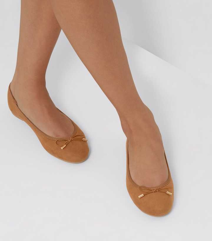 Tan Suedette Bow Ballet Pumps