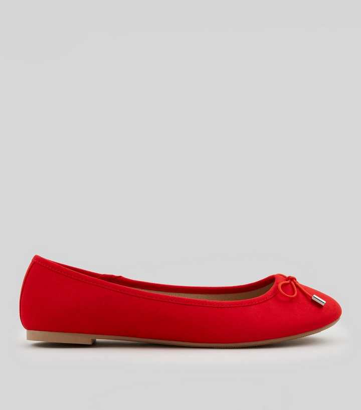 Dark Red Suedette Bow Ballet Pumps