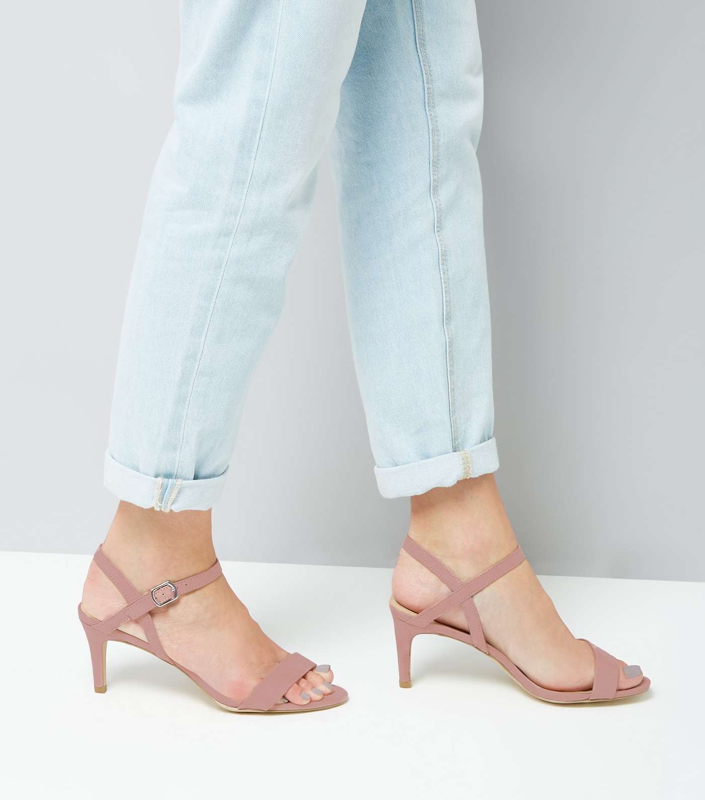 Pink Suedette Low Heeled Sandals  Image 3