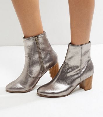silver block heel booties