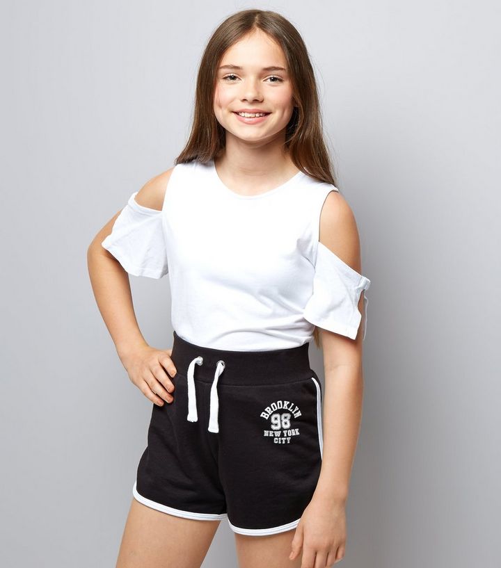 Teens Black Brooklyn 98 Print Shorts New Look