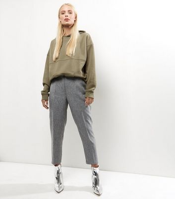 new look slim fit cropped trousers in grey pinstripe