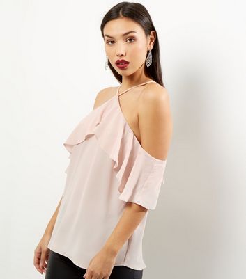 Shell Pink Halter Neck Frill Trim Top | New Look