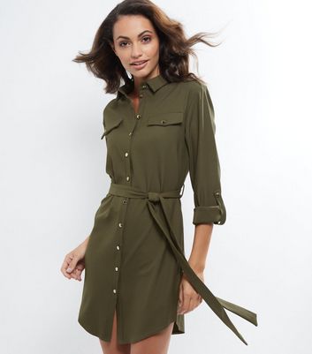 khaki utility shirt dress