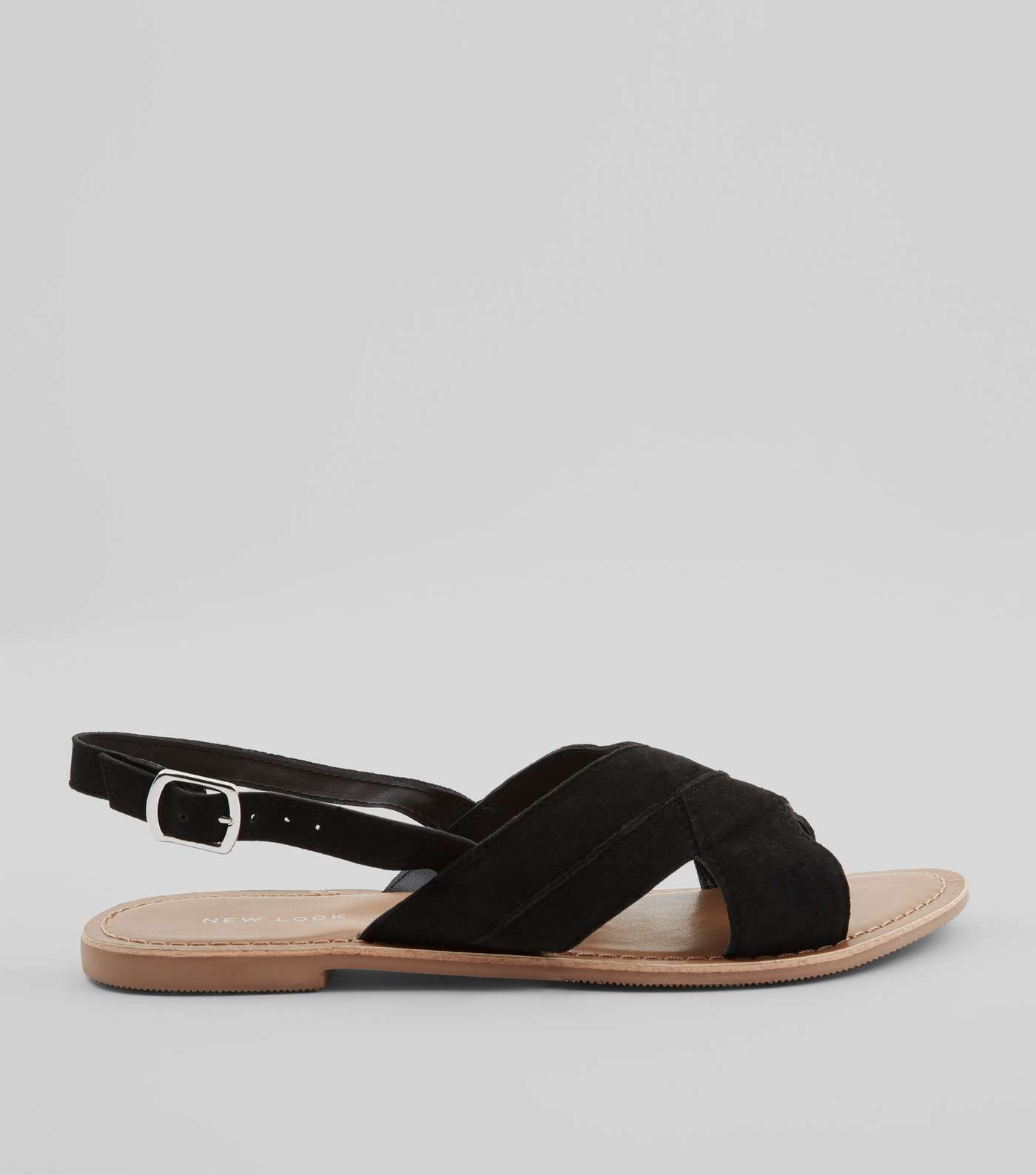 Black Leather Cross Strap Slingback Sandals