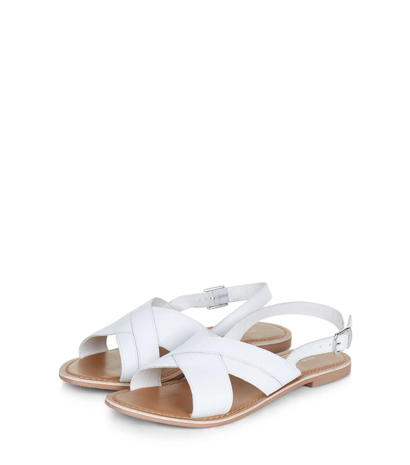 White Leather Cross Strap Slingback Sandals Image 2