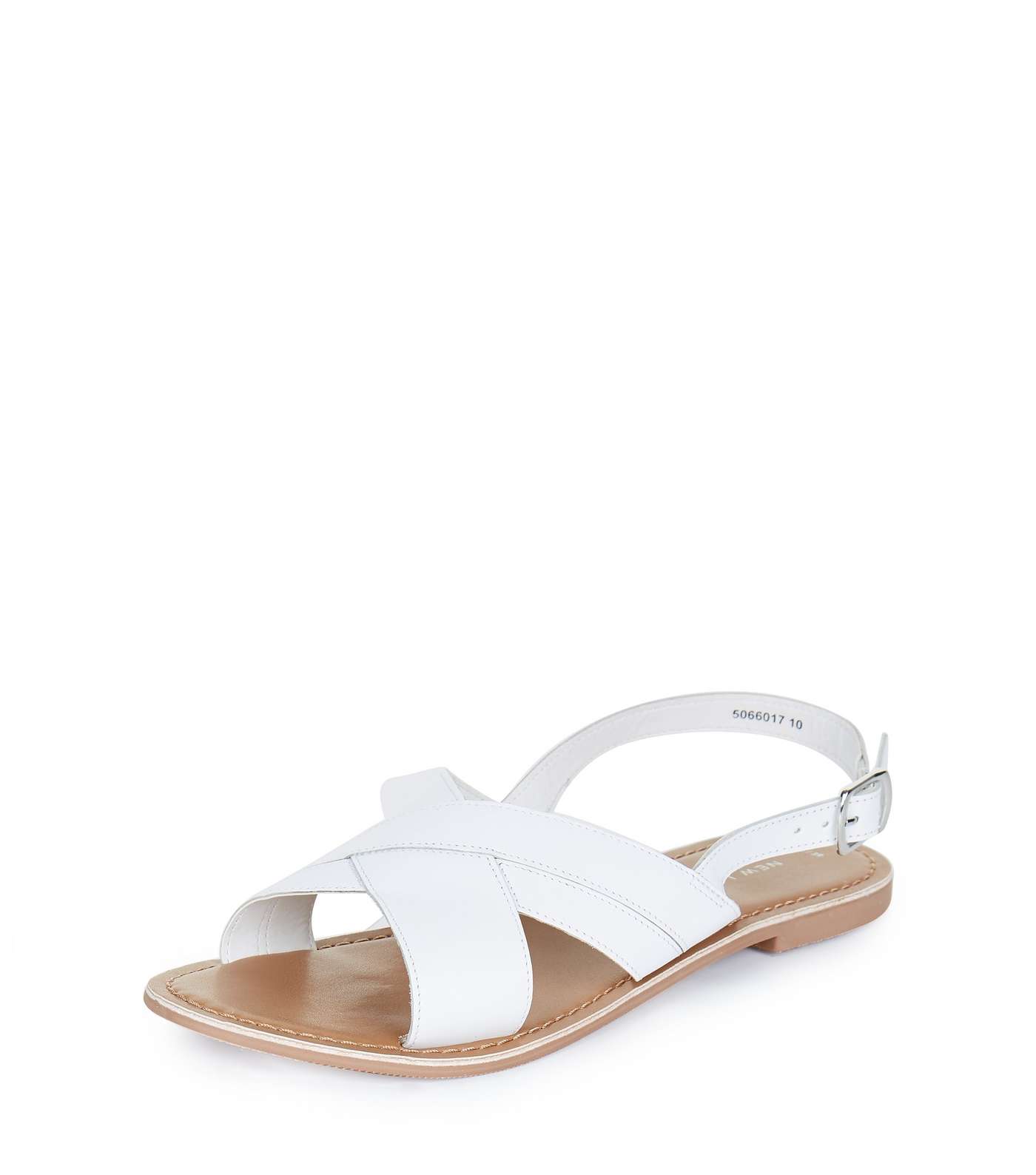 White Leather Cross Strap Slingback Sandals Image 4