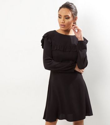 new look black ruffle dress