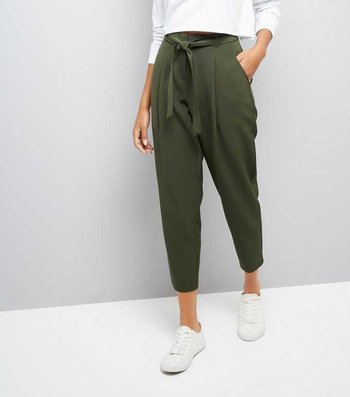 Dark Green Tie Waist Trousers