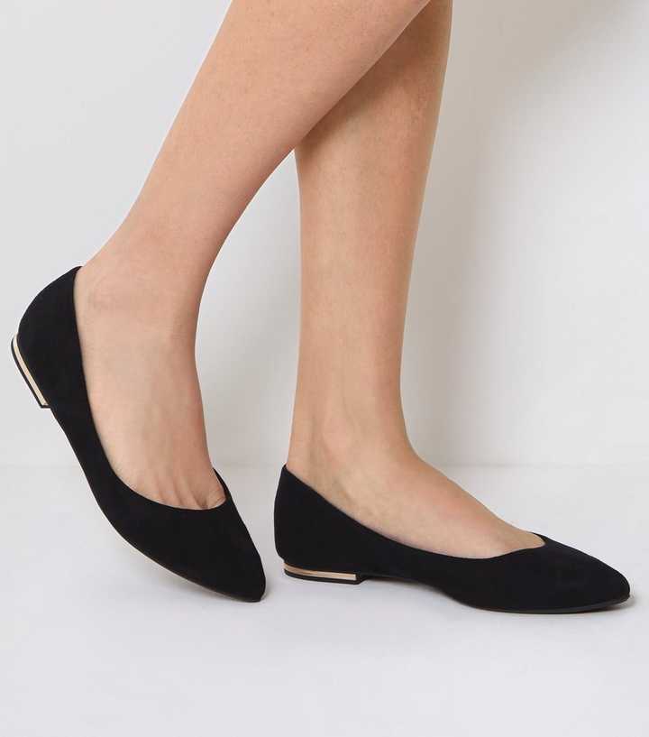 Black Suedette Metal Heel Pointed Pumps
