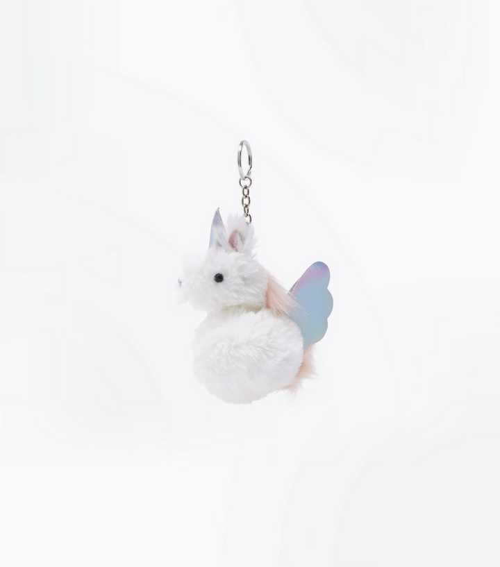 White Unicorn Pom Pom Keyring