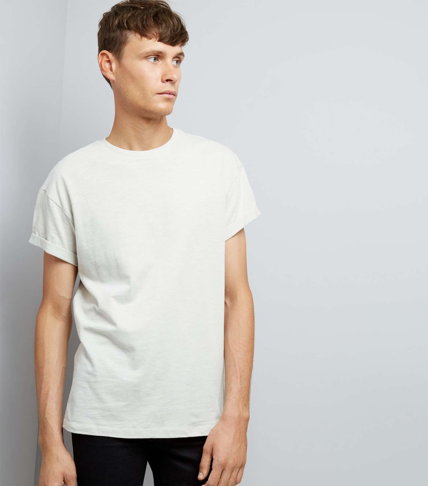 Pale Grey Cotton Rolled Sleeve T-Shirt