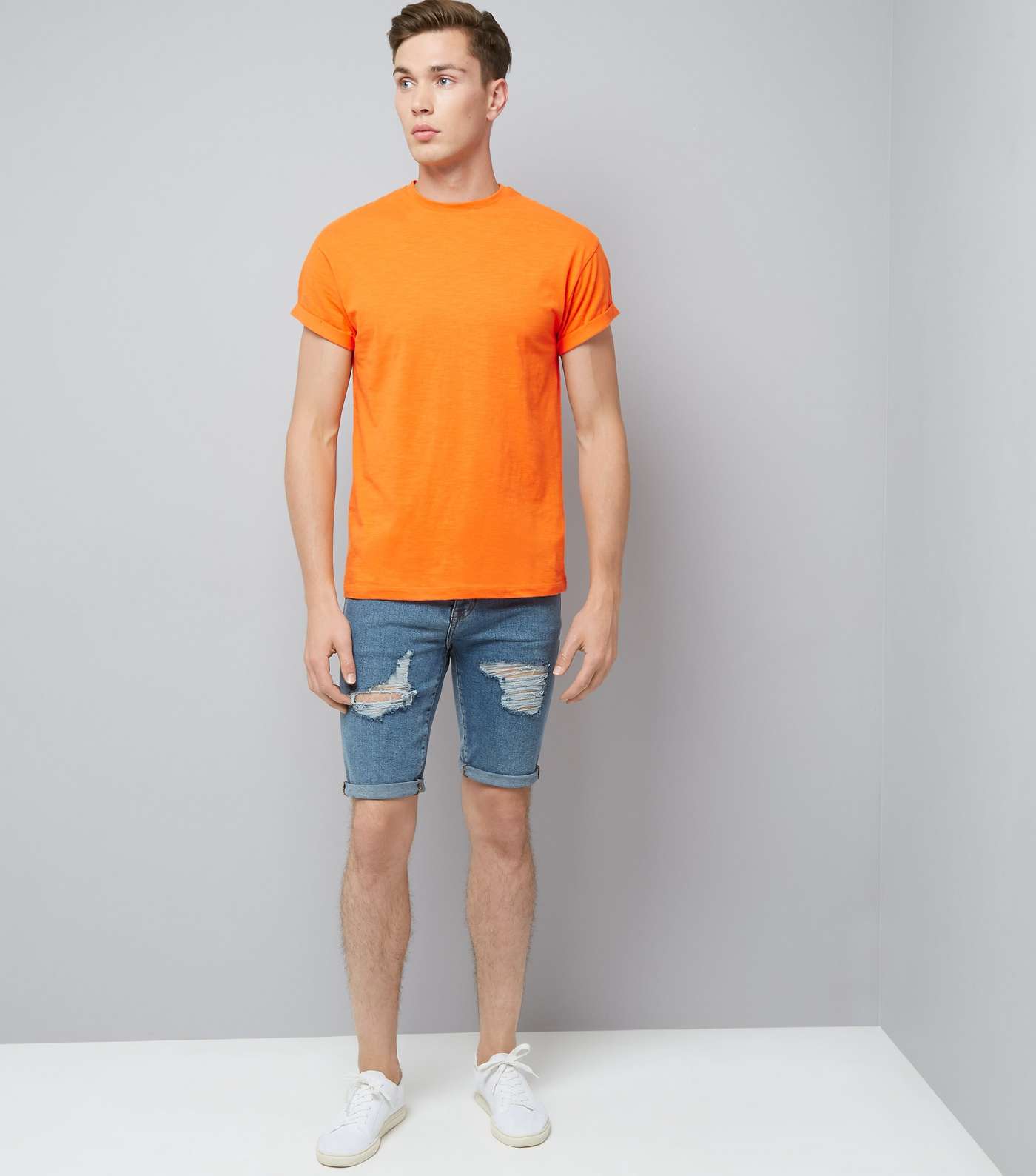 Orange Cotton Rolled Sleeve T-Shirt Image 2