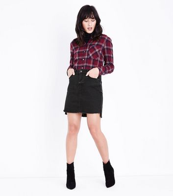 Black Fringed Hem Denim Skirt | New Look