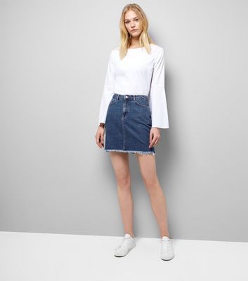 Blue Fringed Hem Denim Skirt | New Look