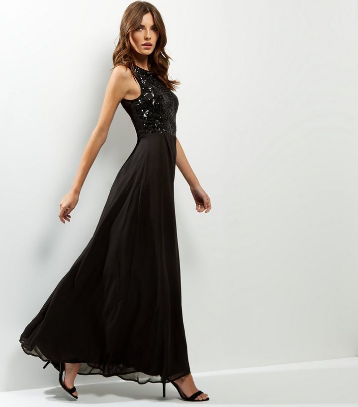 Ax Paris Robe Longue Noire Sans Manches Avec Empiècement En Dentelle à Paillettes Ajouter à La Wishlist Supprimer De La Wishlist