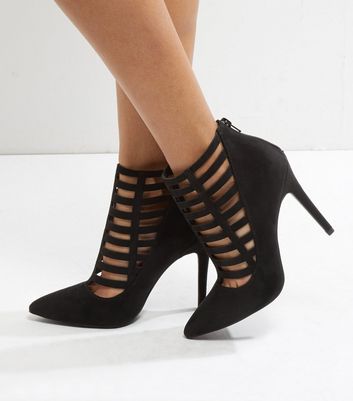 Black Cage Front Pointed Heels | New Look