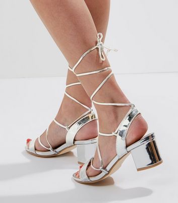 tie up silver heels