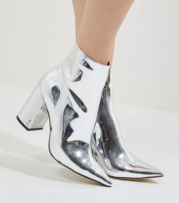 Silver Mirror Pointed Heeled Ankle 