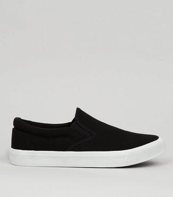 Black Canvas Slip On Trainers | New Look