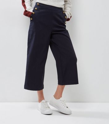 navy wide leg trousers petite