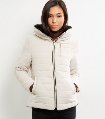 Cream Fitted Padded Puffer Jacket | New 