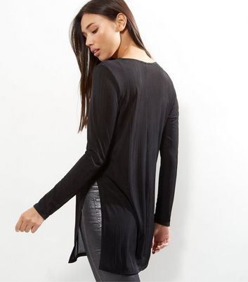 Black Split Side Longline Long Sleeve 