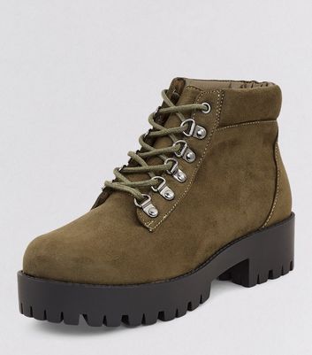 Teens Khaki Suedette Chunky Ankle Boots 