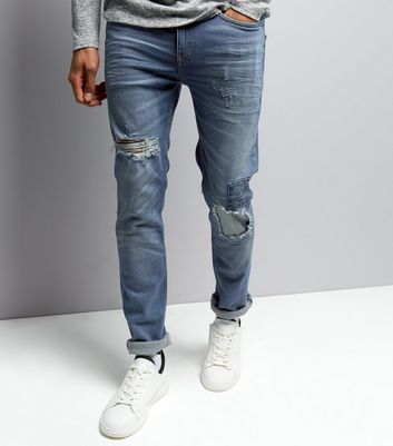 mens ripped patched jeans