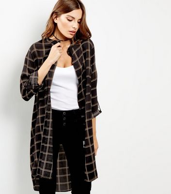 Black Check Longline Shirt | New Look