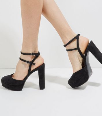 black platform heels with ankle strap