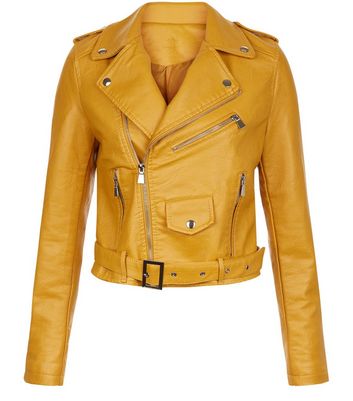 Mustard biker 2024 jacket new look