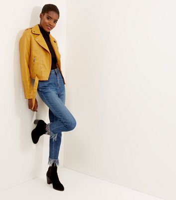 Mustard colored shop leather jacket