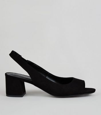 Black Peep Toe Slingback Heels | New Look