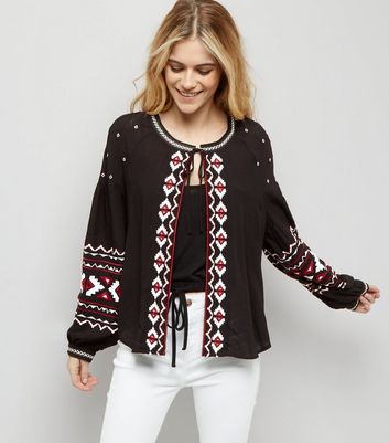 embroidered black cardigan