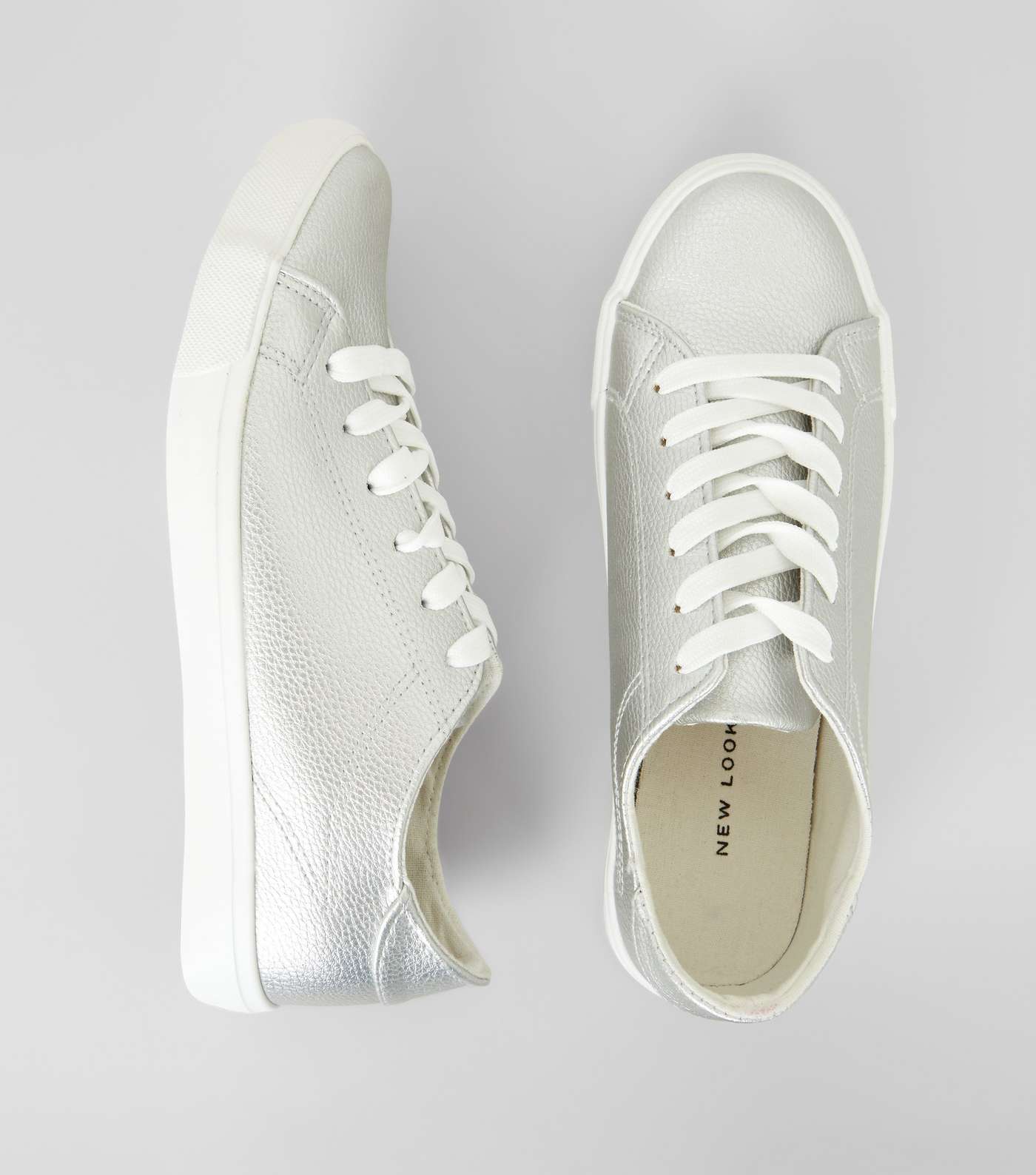 Silver Contrast Sole Lace Up Trainers Image 5