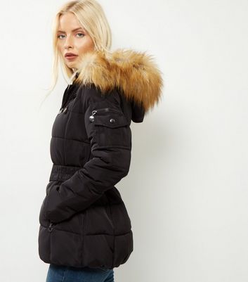 black belted coat with fur hood
