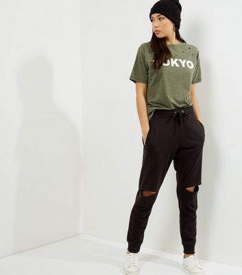 ripped knee joggers womens