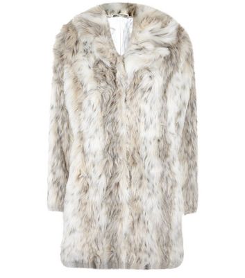 snow leopard print faux fur coat