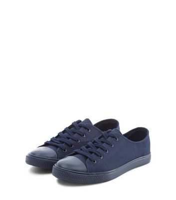 Navy Lace Up Plimsolls | New Look