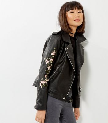 leather jacket with flowers