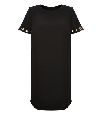Black Eyelet Trim Short Sleeve Shift Dress New Look