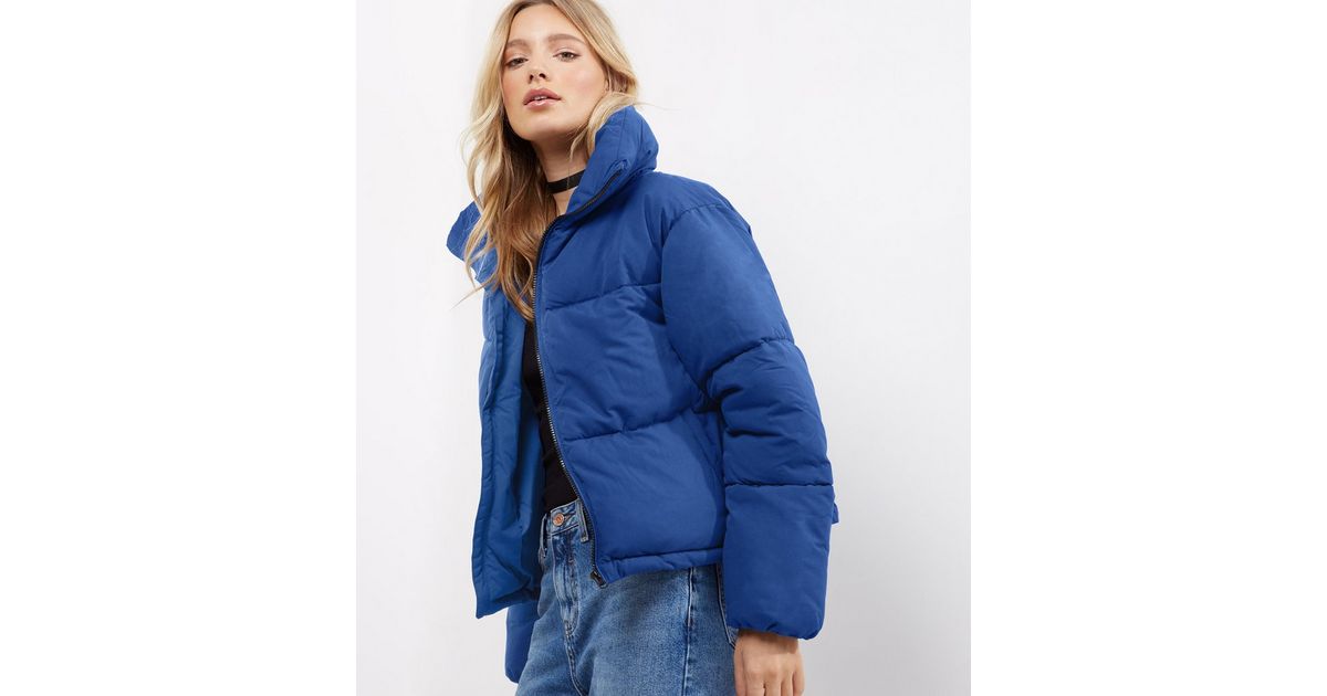 Blue Cropped Puffer Jacket New Look