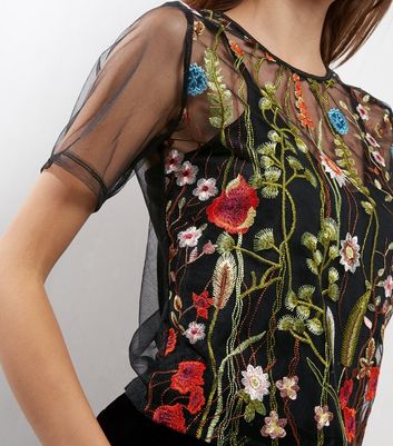 black sheer embroidered top