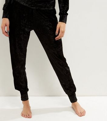 womens black velvet joggers