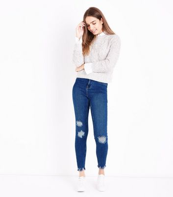 blue ripped skinny jeans new look