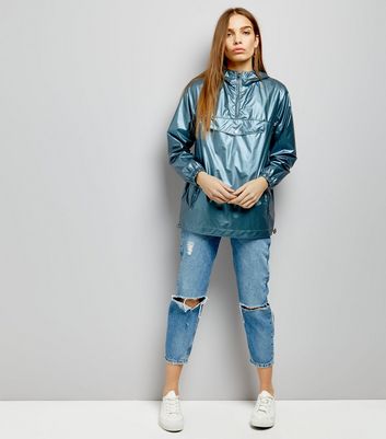 Blue Metallic Over Head Anorak New Look